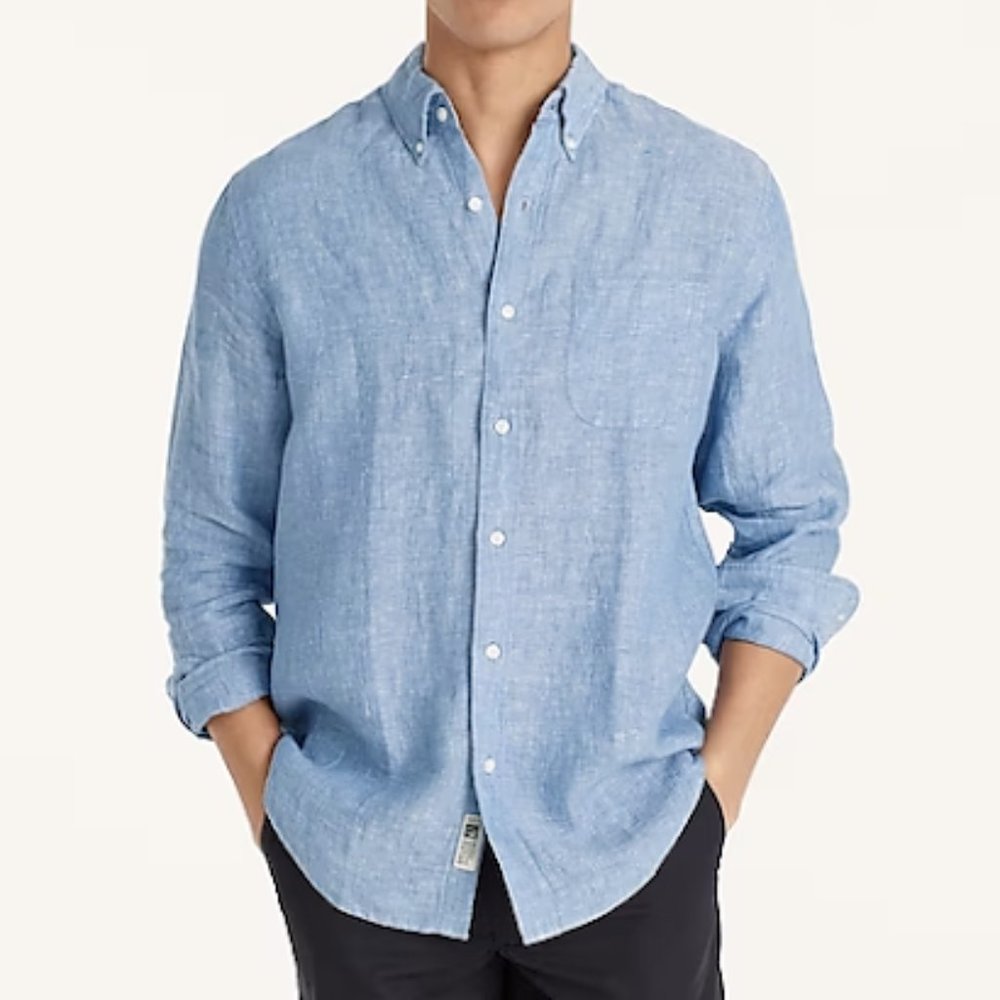 J. Crew Slim Untucked Baird Mcnutt Irish Linen Button Down in Amalfi Blue Size M